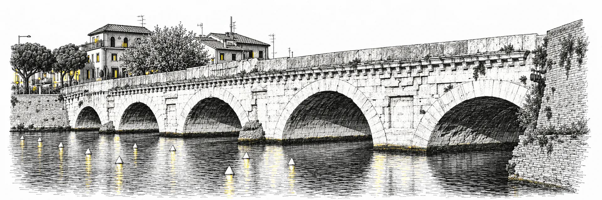Stadtansicht von Rimini · Tuscheillustration nach Fotoreferenz