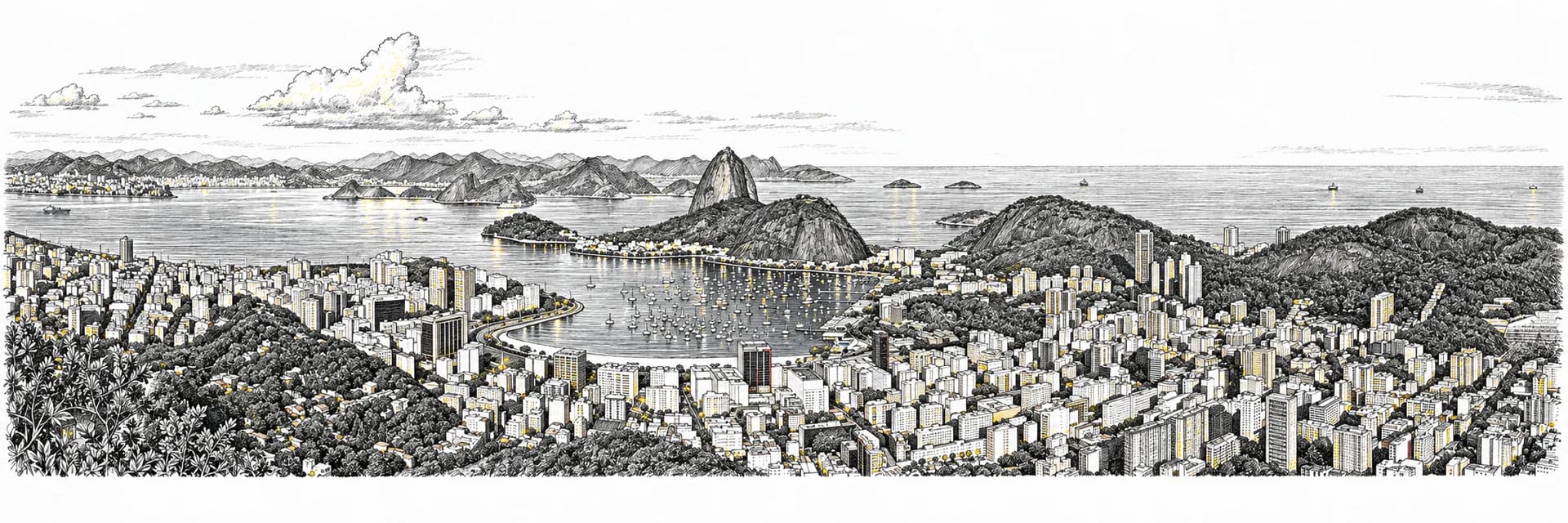 Stadtansicht von Rio De Janeiro · Tuscheillustration nach Fotoreferenz