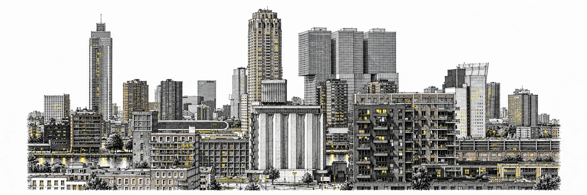 Stadtansicht von Rotterdam · Tuscheillustration nach Fotoreferenz