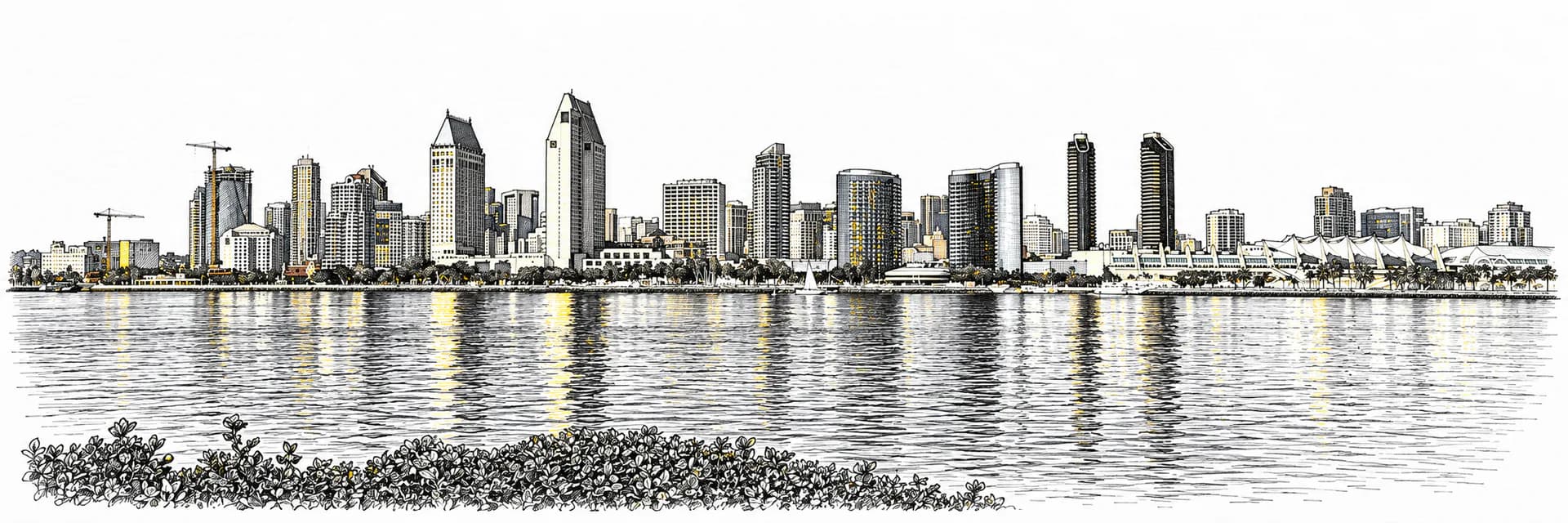 Stadtansicht von San Diego · Tuscheillustration nach Fotoreferenz