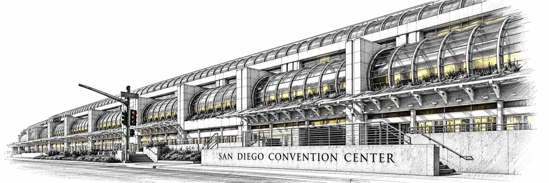 San Diego Convention Center · Tuscheillustration nach Fotoreferenz
