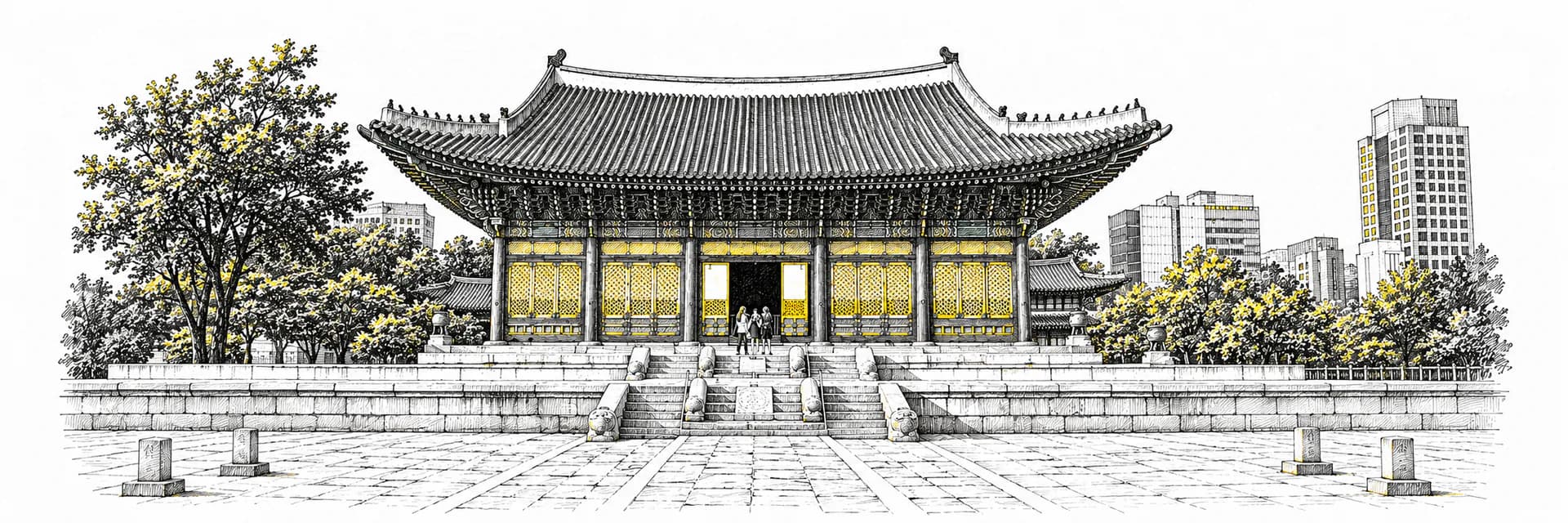 Stadtansicht von Seoul · Tuscheillustration nach Fotoreferenz