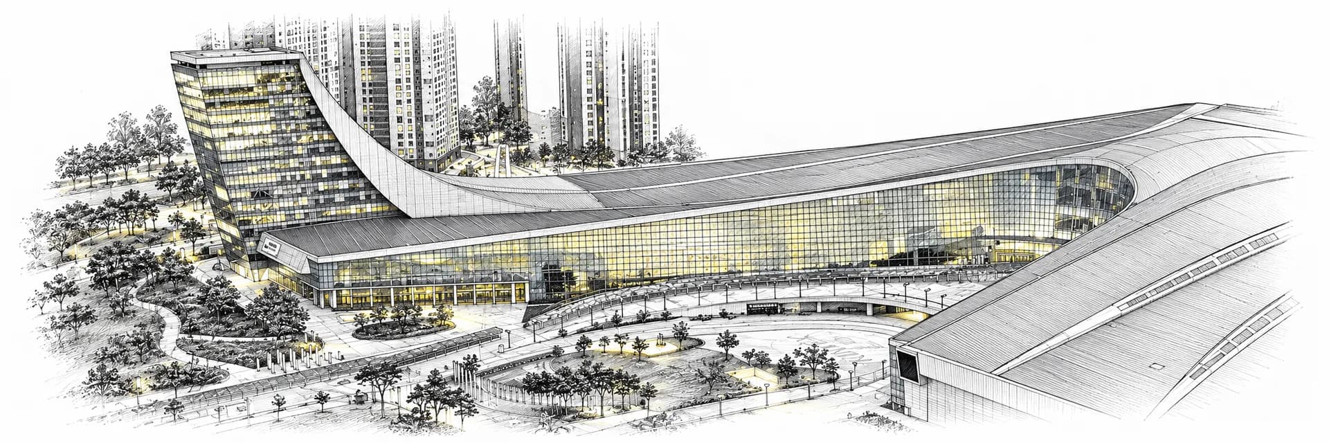 KINTEX Exhibition Center 2 in Goyang · Ink illustration based on a photo reference