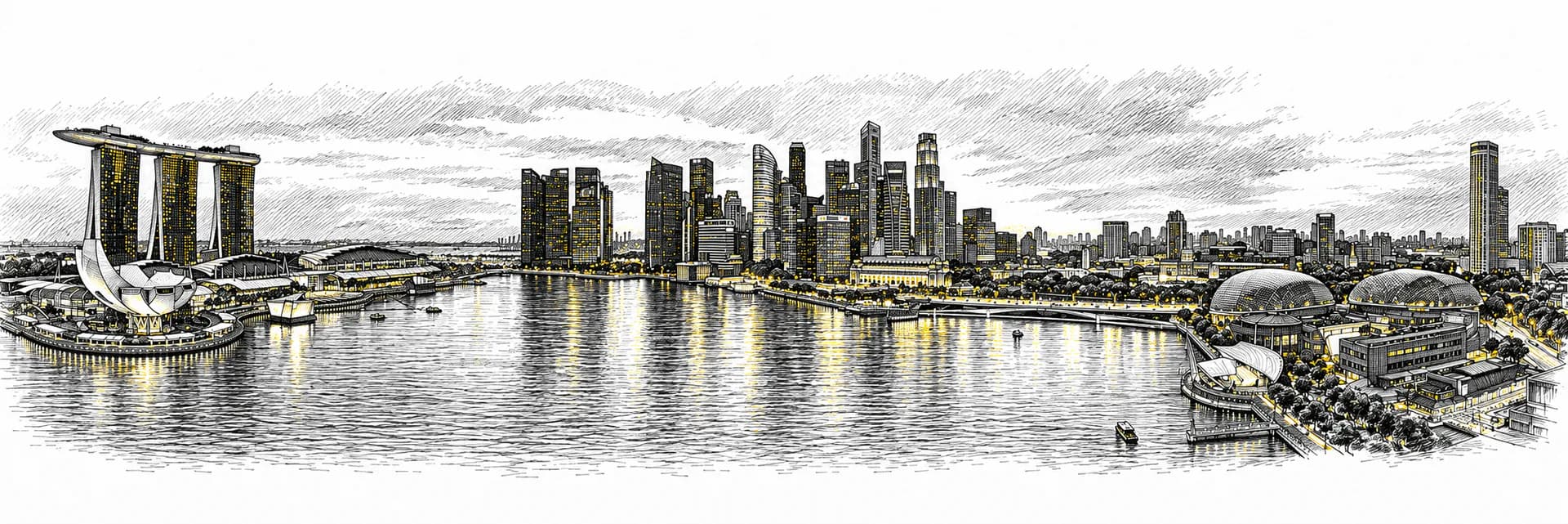Stadtansicht von Singapore · Tuscheillustration nach Fotoreferenz