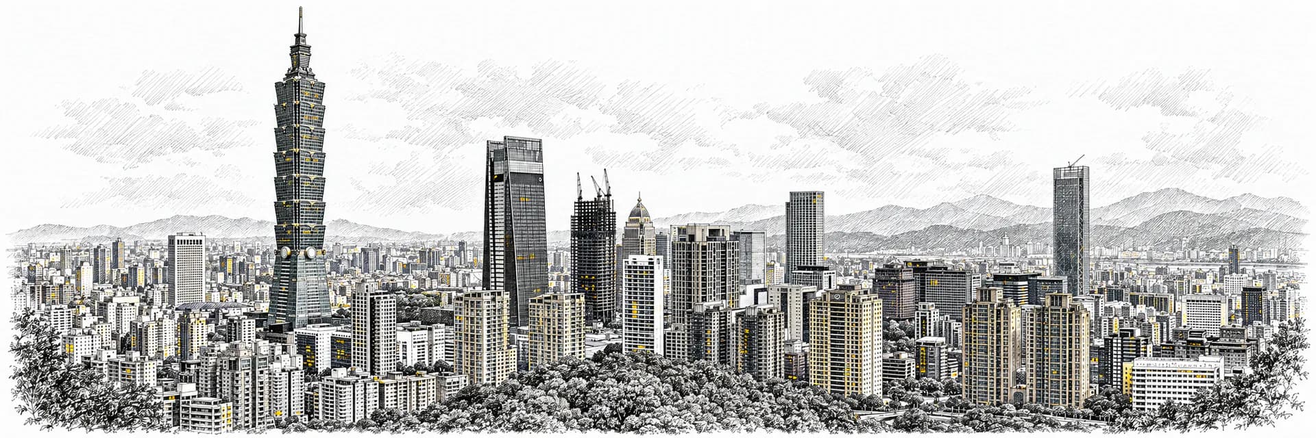 Stadtansicht von Taipei · Tuscheillustration nach Fotoreferenz