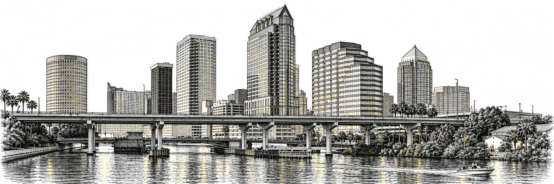 Stadtansicht von Tampa · Tuscheillustration nach Fotoreferenz