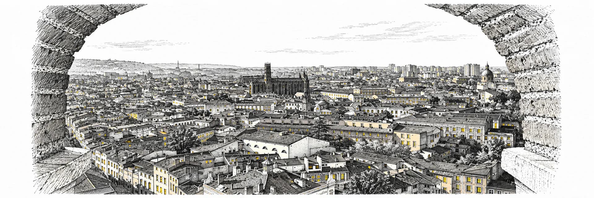 Stadtansicht von Toulouse · Tuscheillustration nach Fotoreferenz