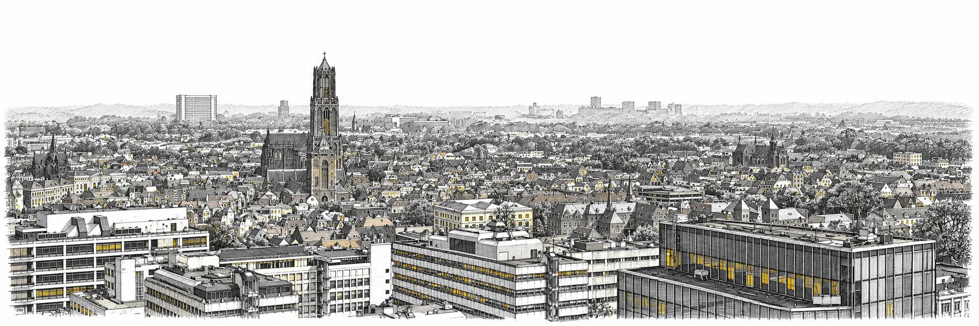 Stadtansicht von Utrecht · Tuscheillustration nach Fotoreferenz
