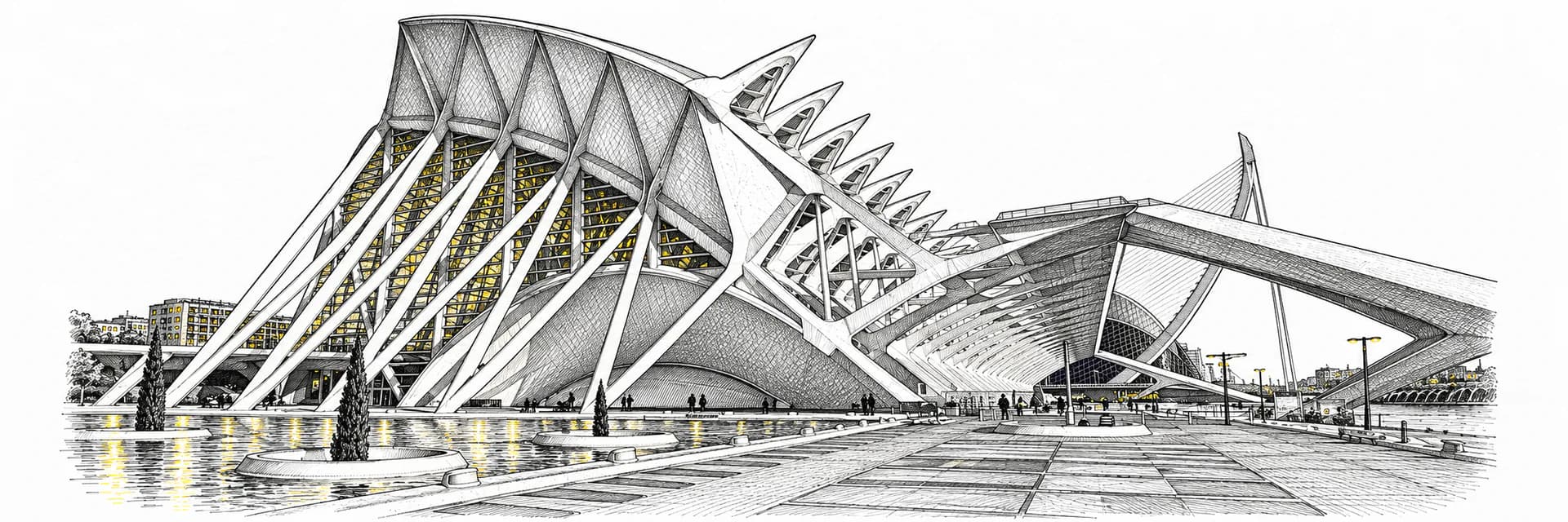 Stadtansicht von Valencia · Tuscheillustration nach Fotoreferenz