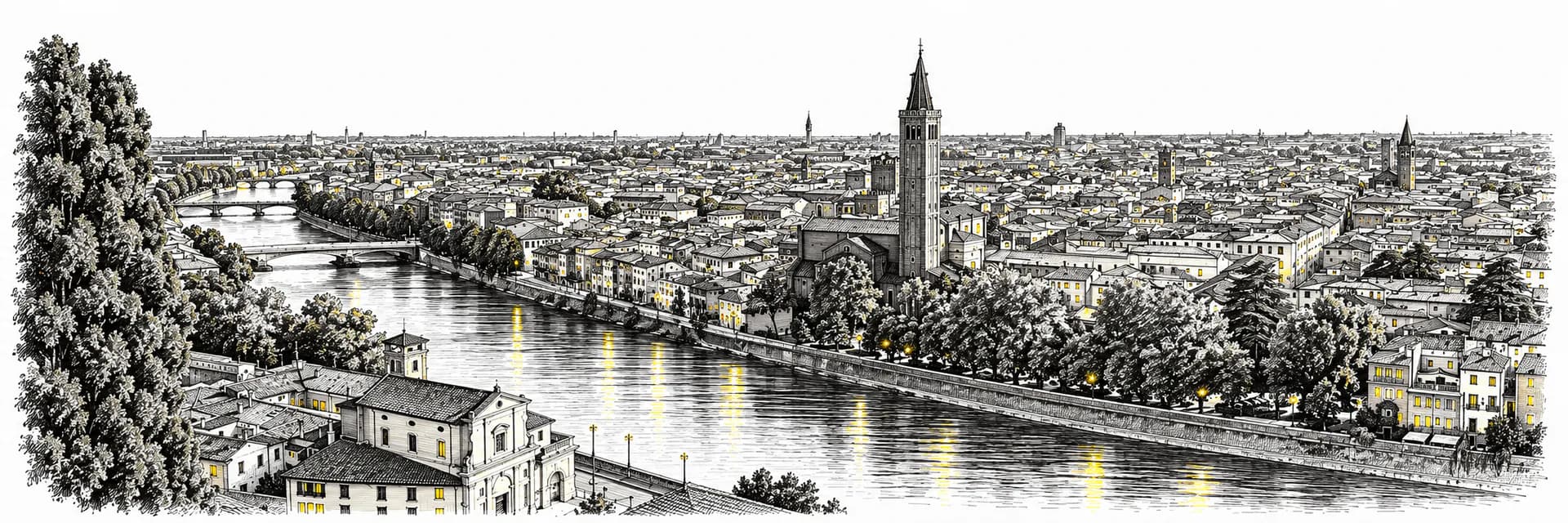 Stadtansicht von Verona · Tuscheillustration nach Fotoreferenz
