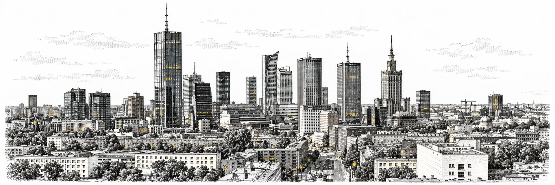 Stadtansicht von Warsaw · Tuscheillustration nach Fotoreferenz