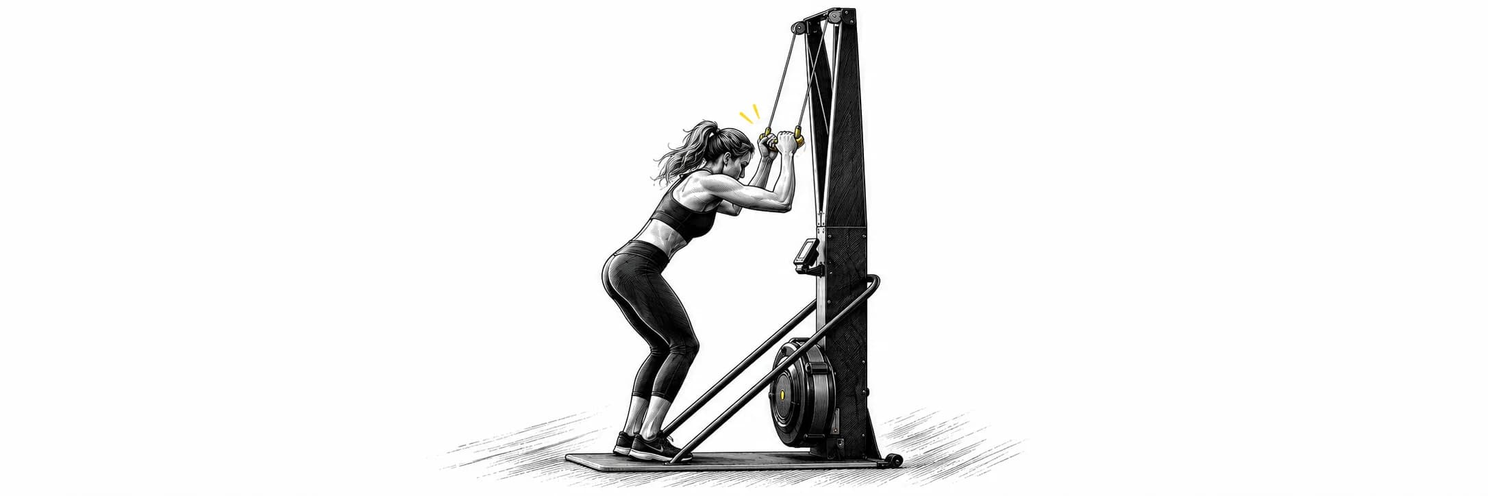 Ink illustration: Athlete using a SkiErg