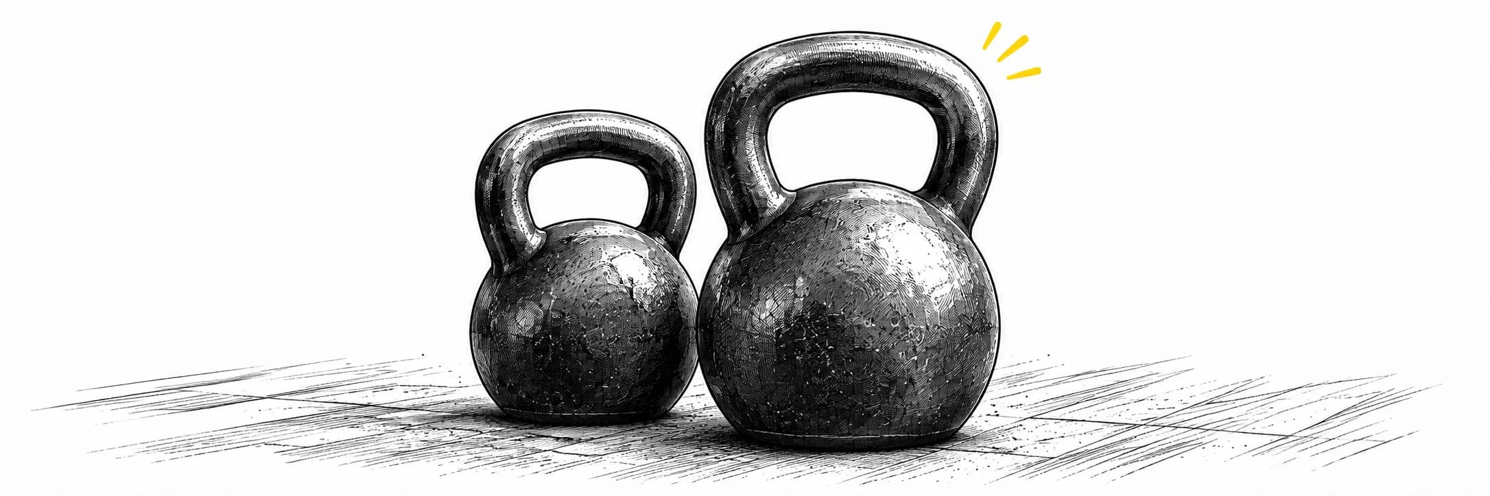 Ink illustration: Two kettlebells